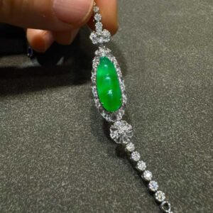 天然A貨緬甸翡翠手鏈 帝王綠高冰種福豆 18K金鑲滿鑽 奢華女款珠寶送禮收藏