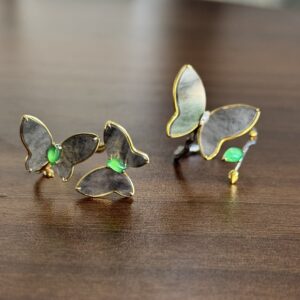 天然緬料黑冰翡翠設計款蝴蝶戒指