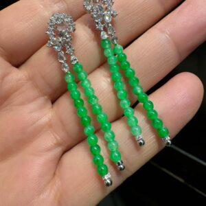 天然緬料冰種甜陽綠翡翠珠子時尚耳墜