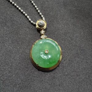天然緬料冰糯種翡翠陽綠平安扣飾品