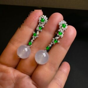 天然緬料高冰翡翠設計款時尚大氣耳環