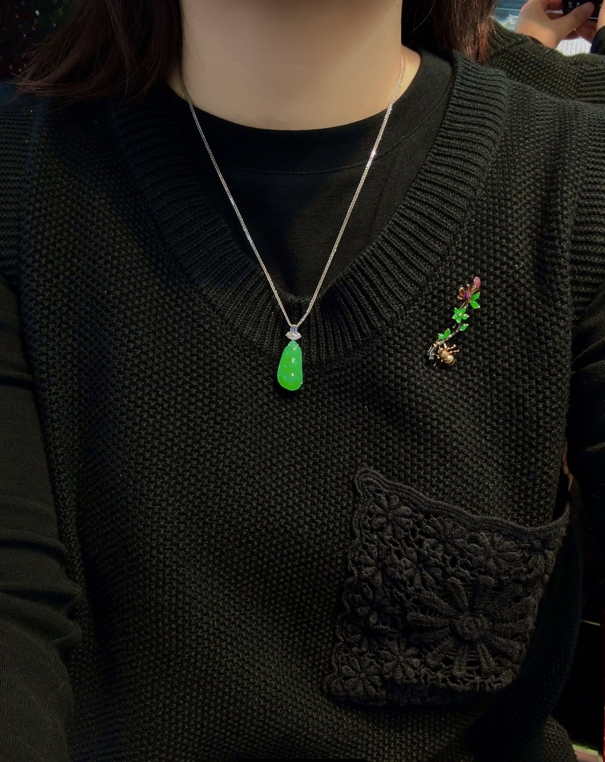 天然緬料老坑冰糯種陽綠翡翠四季福豆掛墜 - 图片 2