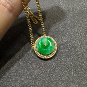 天然緬料冰糯種飄陽綠翡翠平安扣套鏈