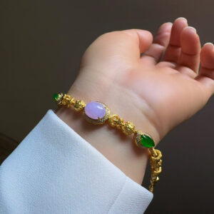 天然緬料翡翠黃金盤纏手鏈