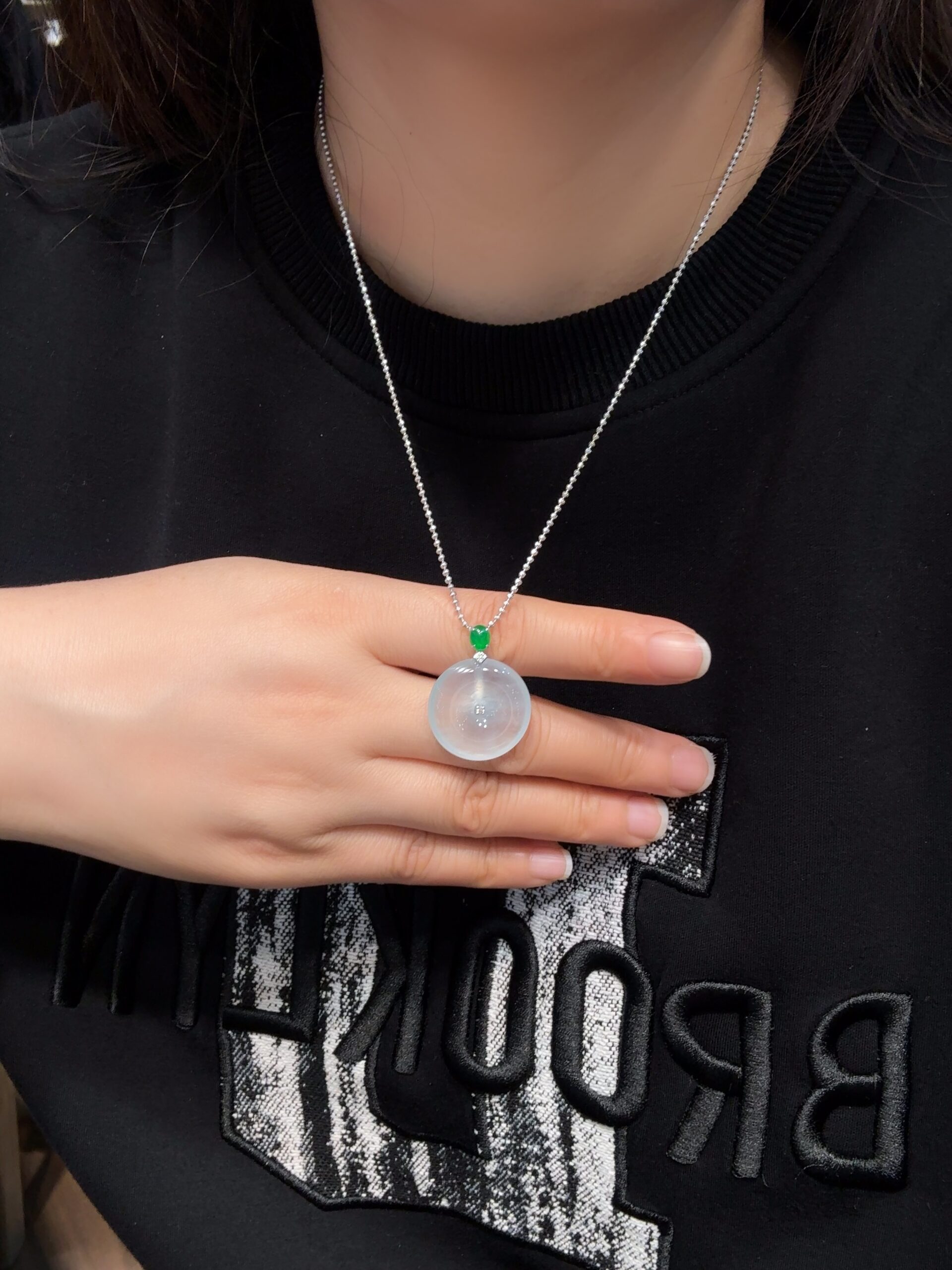 天然緬料老坑高冰純白翡翠平安扣掛墜 - 图片 2