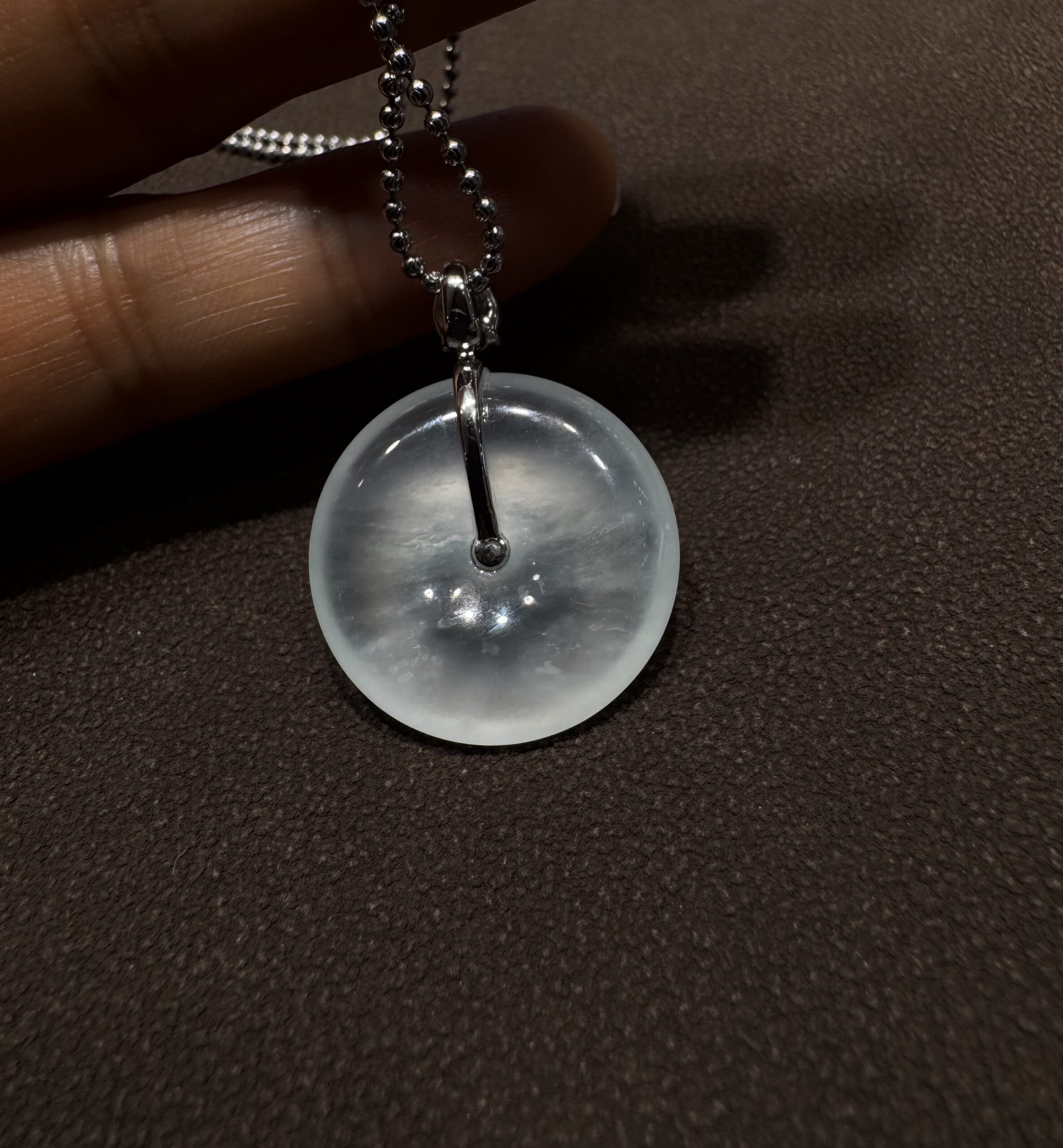 天然緬料老坑高冰純白翡翠平安扣掛墜 - 图片 3