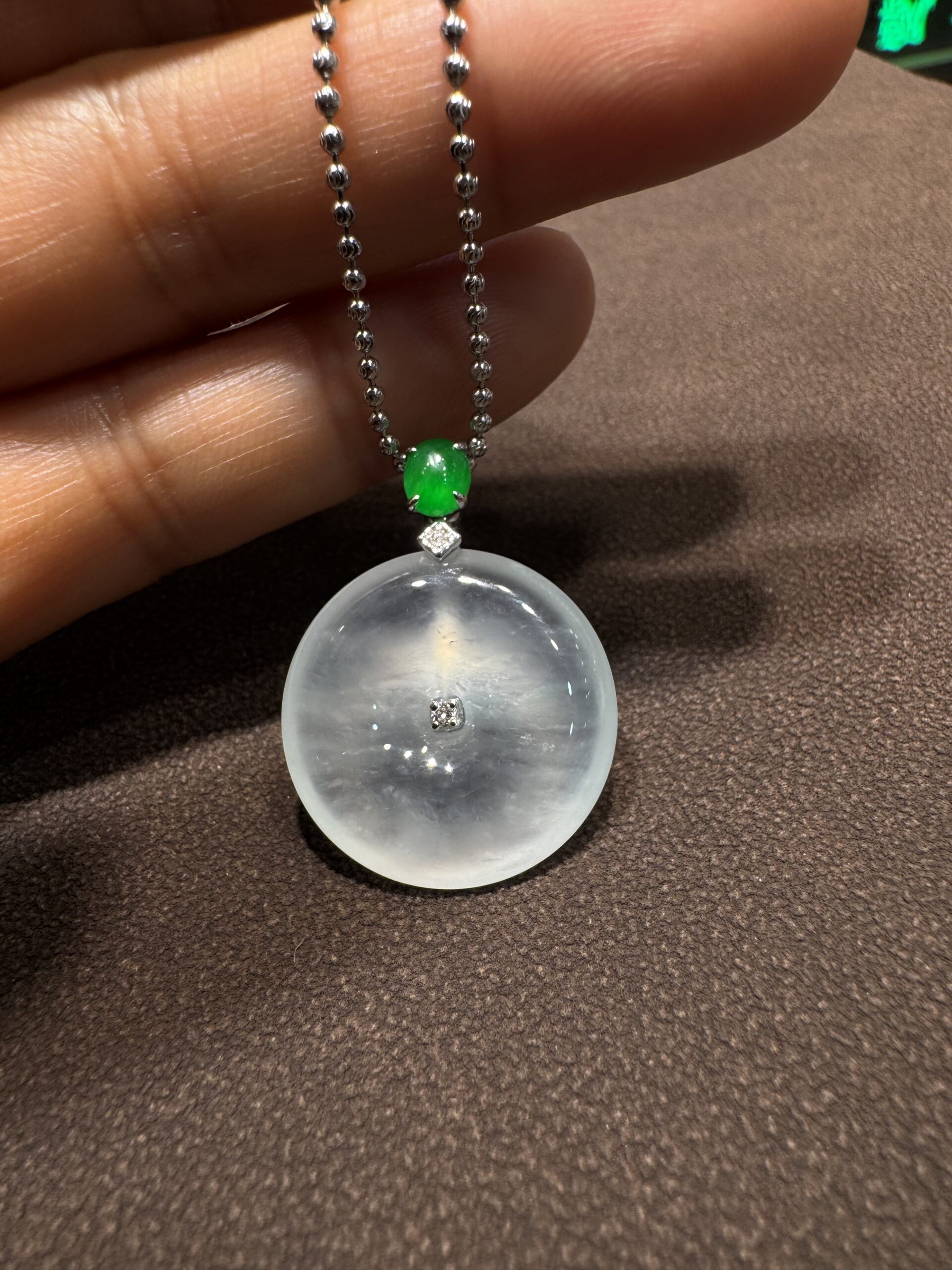 天然緬料老坑高冰純白翡翠平安扣掛墜 - 图片 4