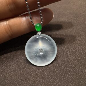 天然緬料老坑高冰純白翡翠平安扣掛墜