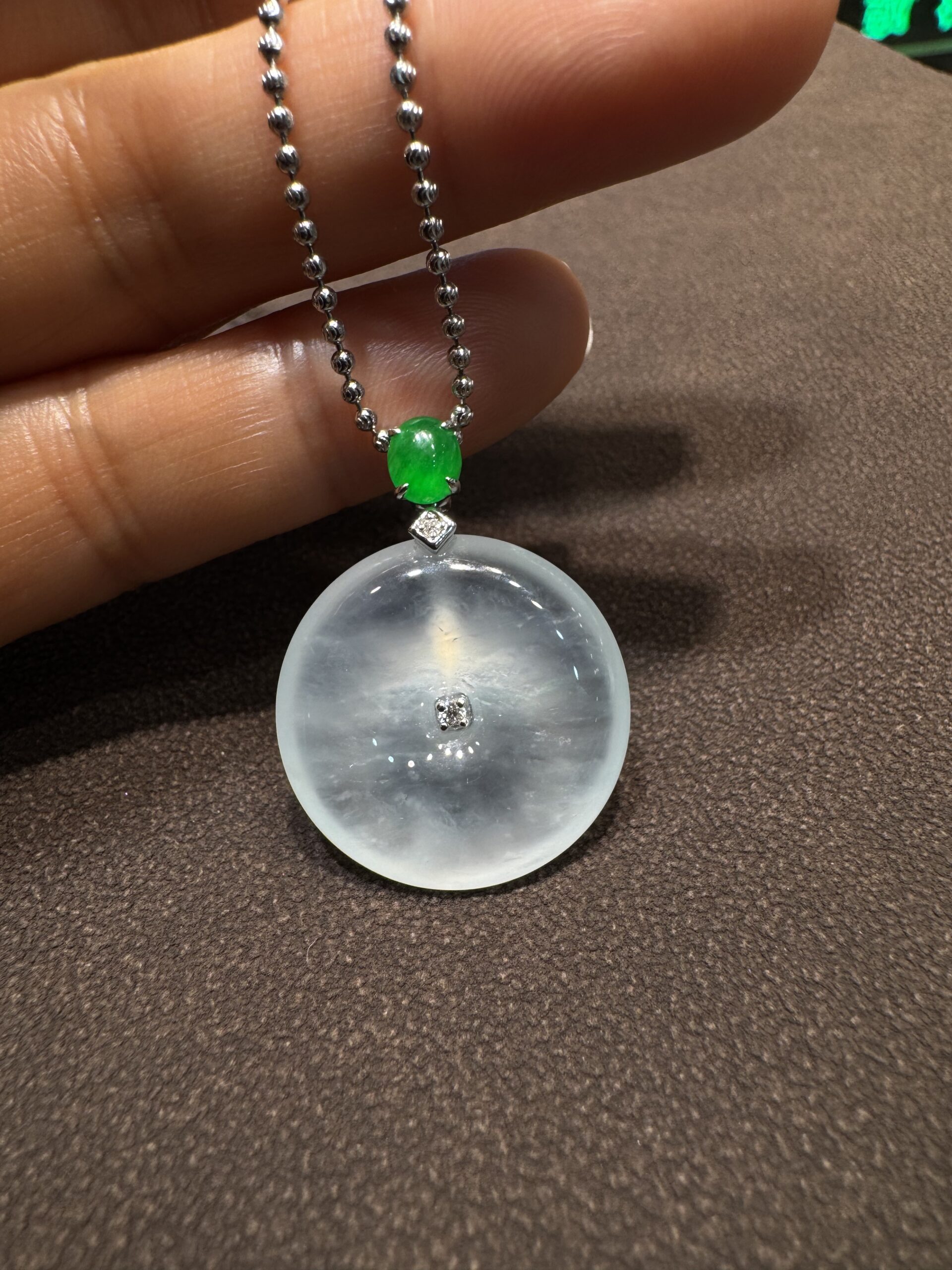 天然緬料老坑高冰純白翡翠平安扣掛墜