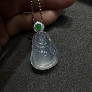 天然緬料老坑高冰翡翠布袋佛吊墜