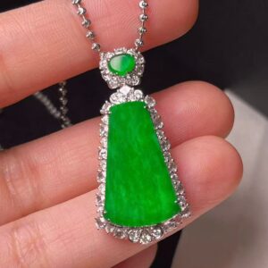 天然緬料老坑陽綠翡翠無事牌吊墜