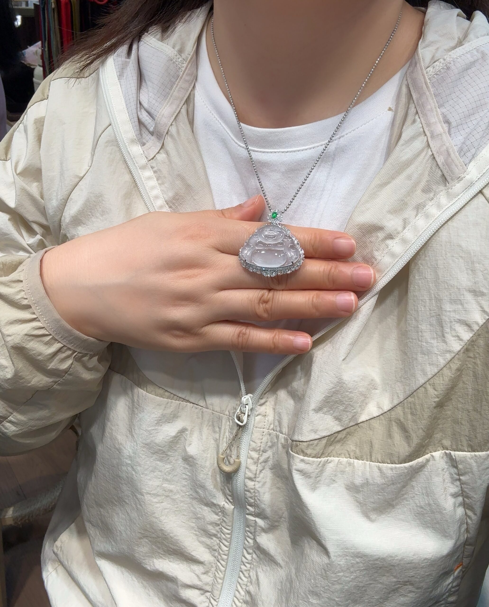 天然緬料老坑高冰種純白底色翡翠大佛公 - 图片 8