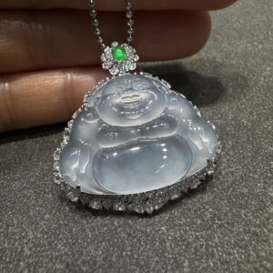 天然緬料老坑高冰種純白底色翡翠大佛公