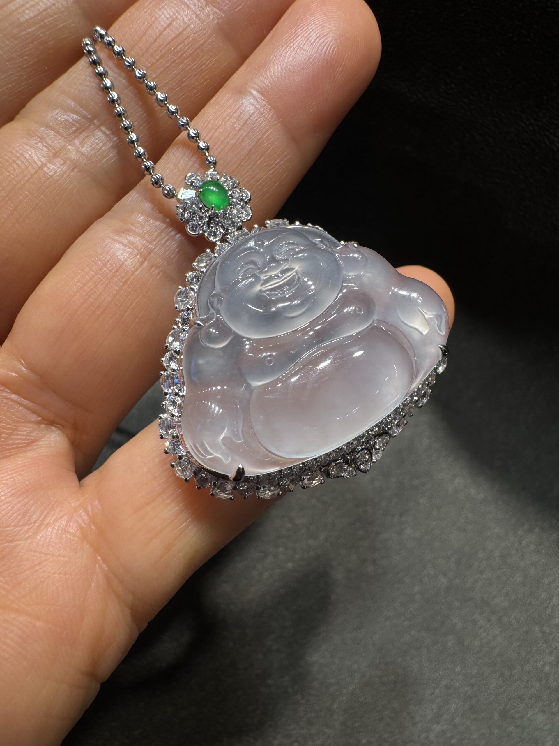 天然緬料老坑高冰種純白底色翡翠大佛公 - 图片 5