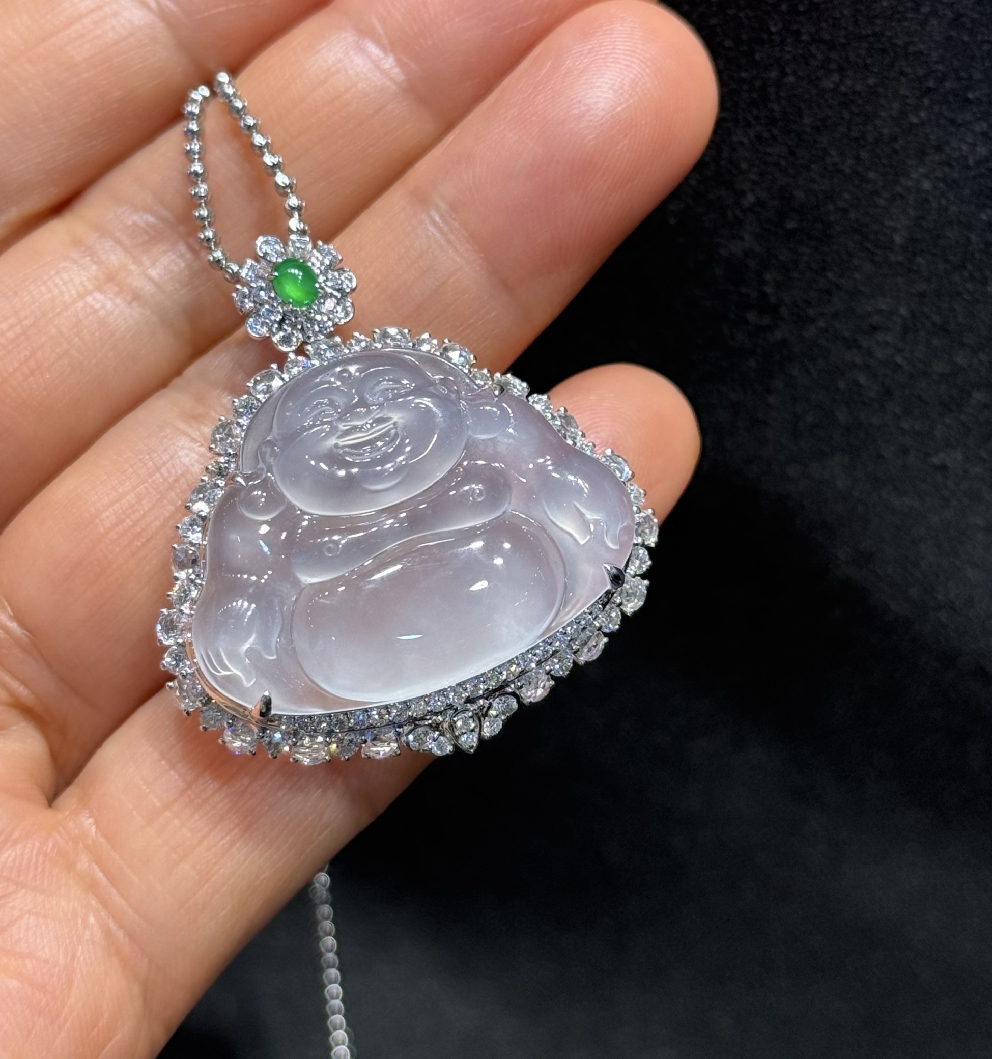 天然緬料老坑高冰種純白底色翡翠大佛公 - 图片 4