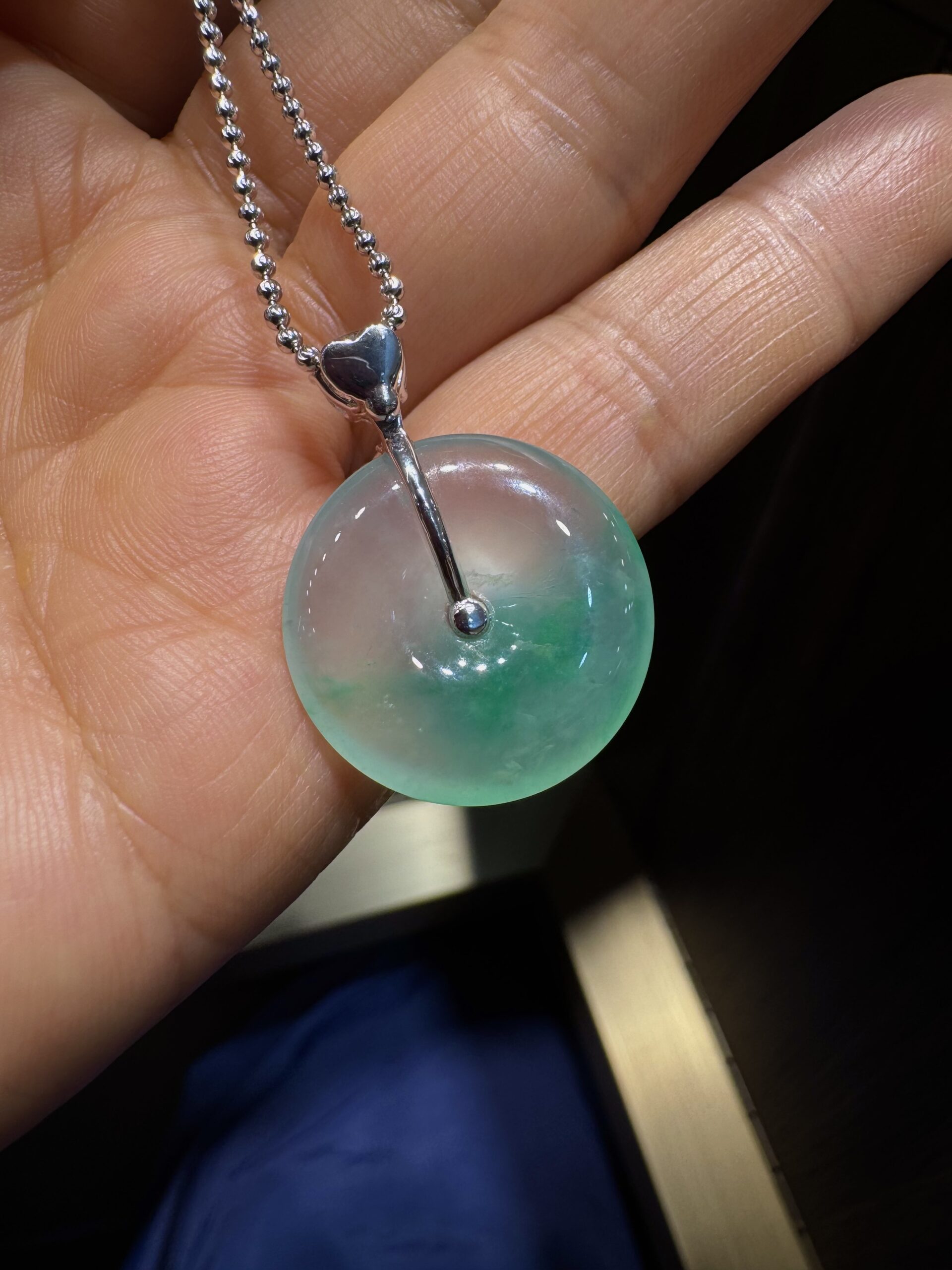 天然緬料老坑高冰種飄陽綠翡翠平安扣吊墜 - 图片 5