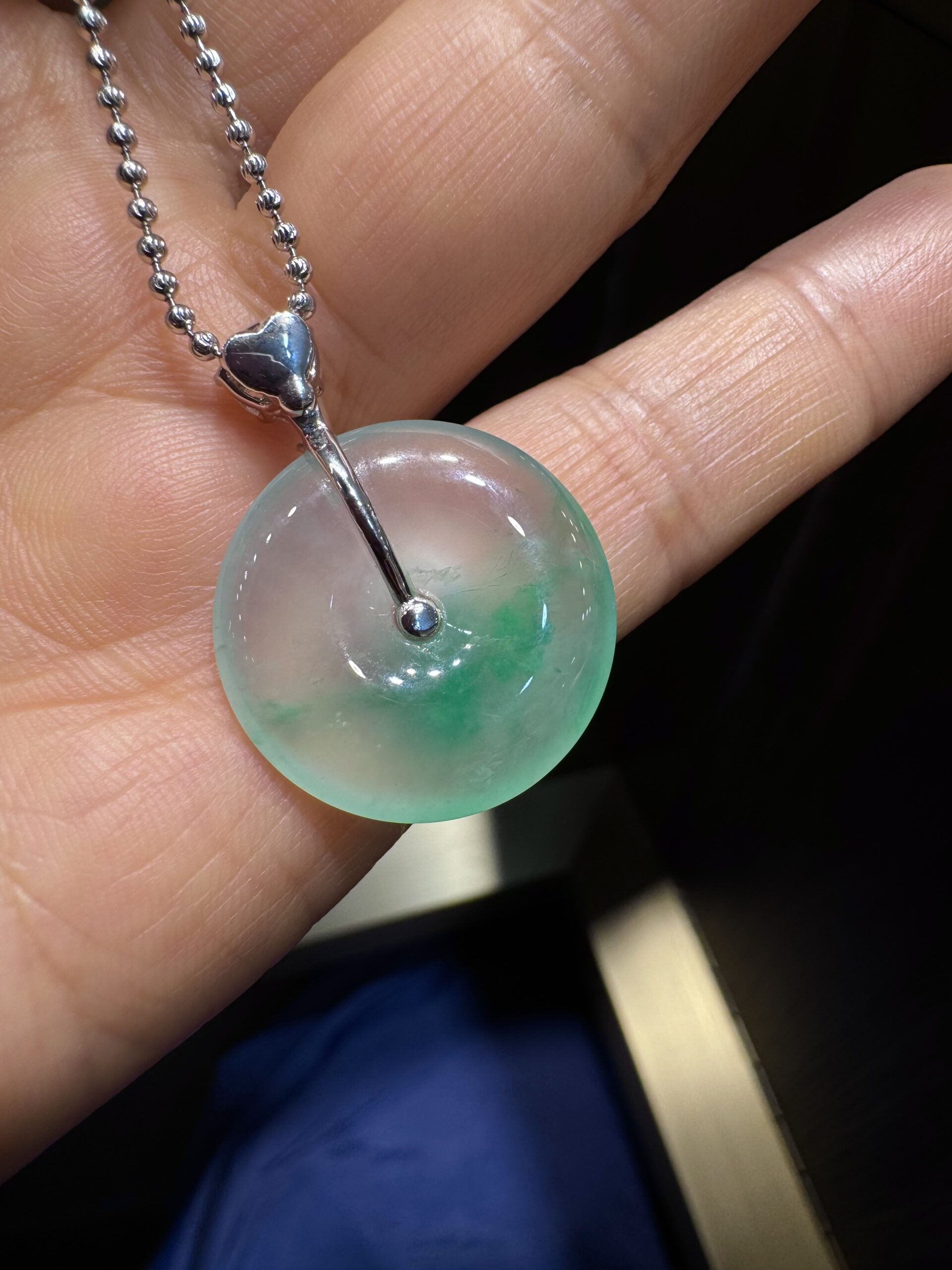 天然緬料老坑高冰種飄陽綠翡翠平安扣吊墜