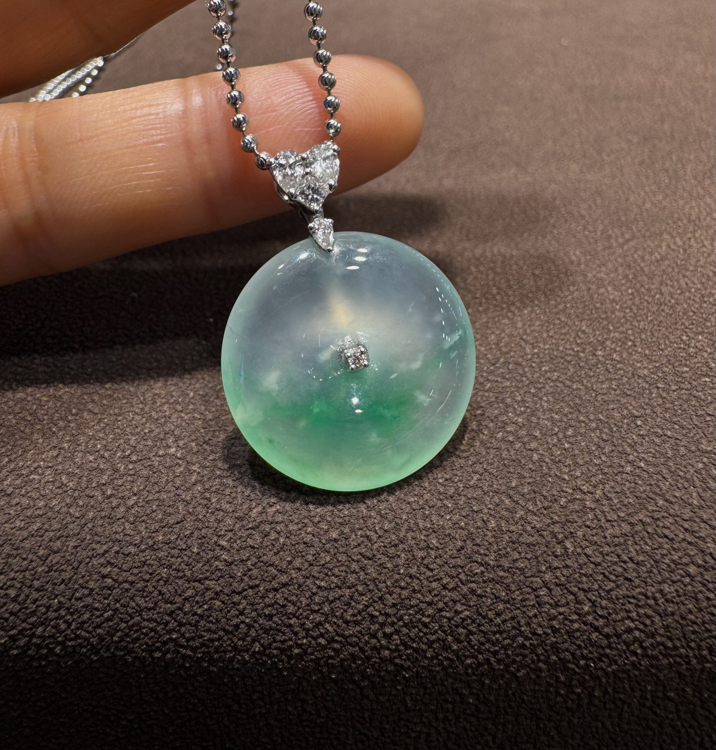 天然緬料老坑高冰種飄陽綠翡翠平安扣吊墜 - 图片 3