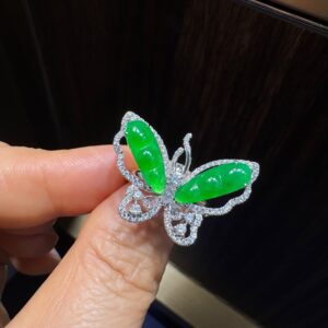 天然緬料老坑冰種陽綠翡翠福豆戒指三用款