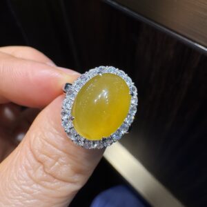 天然緬料老坑高冰雞油黃黃翡翠戒指