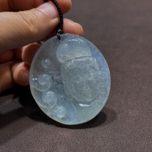 天然緬料老坑料高冰種翡翠觀音大圓牌
