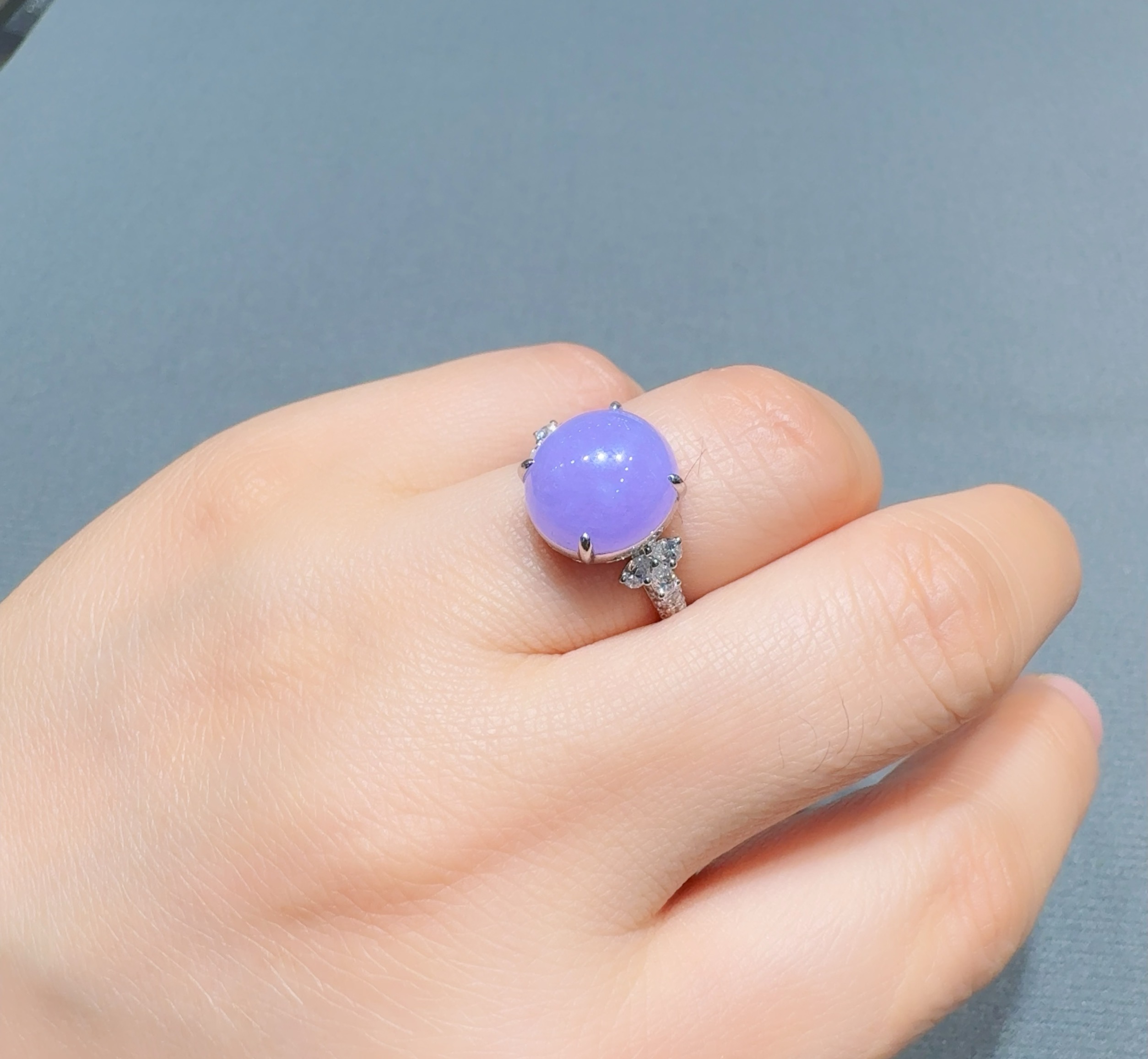 天然緬料老坑冰糯種紫羅蘭翡翠戒指 - 图片 8