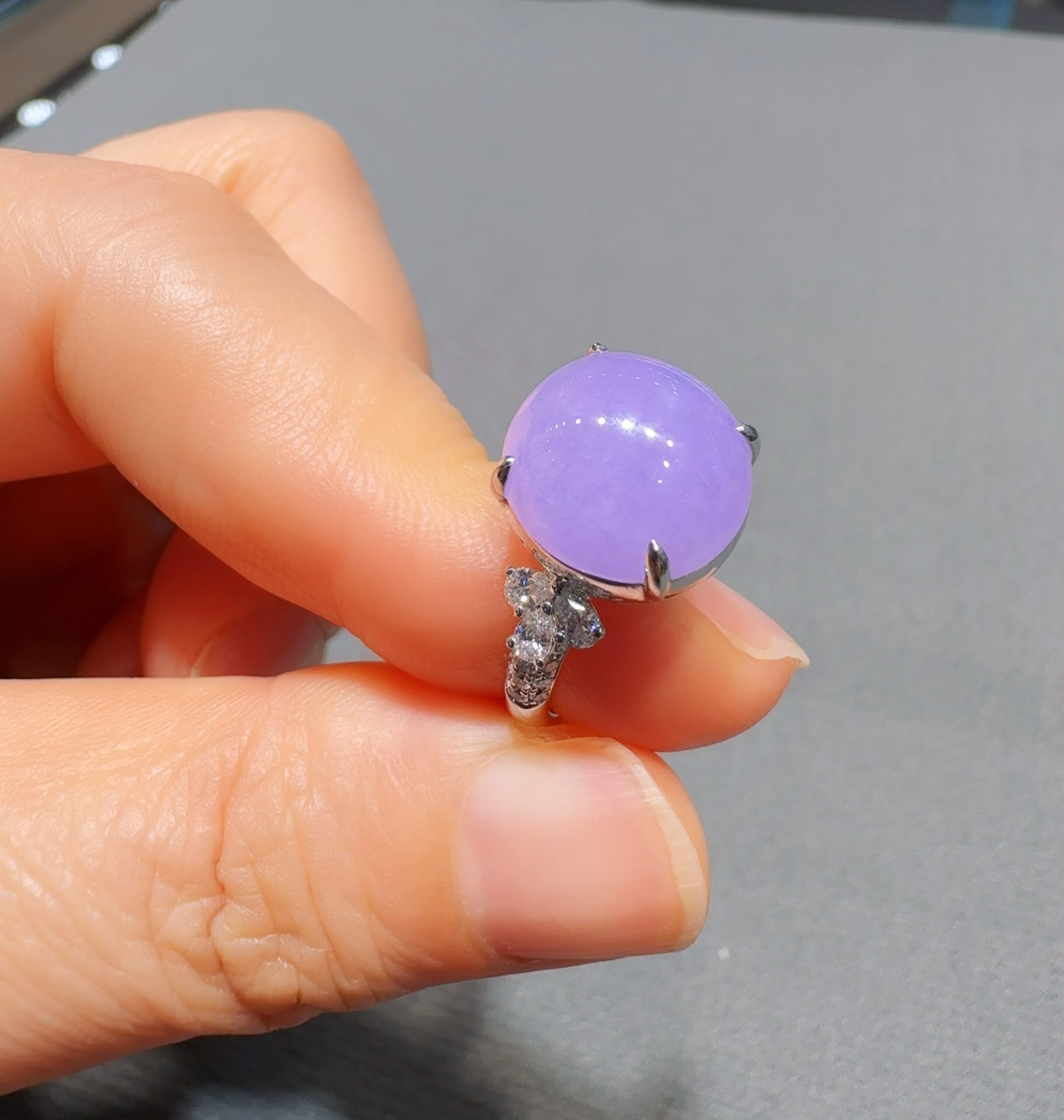 天然緬料老坑冰糯種紫羅蘭翡翠戒指 - 图片 7