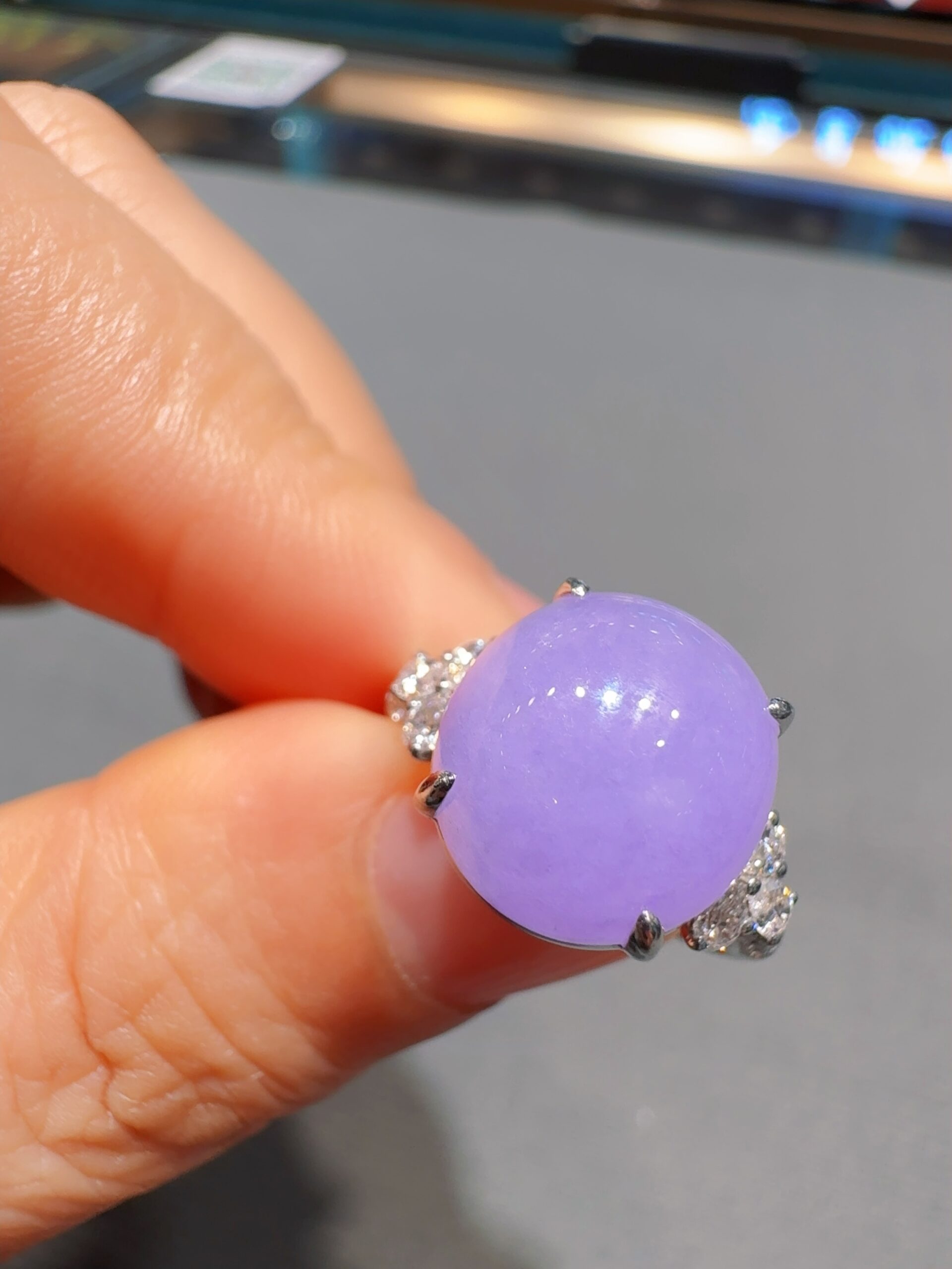 天然緬料老坑冰糯種紫羅蘭翡翠戒指